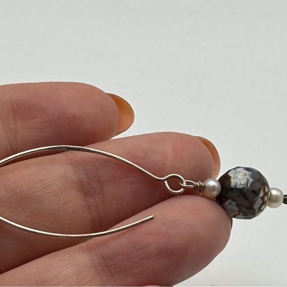 Sterling Silver 925 Dangle Earrings with Brown Wedding Cake Style Beads - Picture 7 of 10